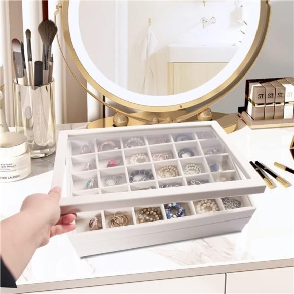 Stackable Jewelry Trays Organizer Set with Clear Lid, Trays for Drawer, Earring - Picture 3 of 6